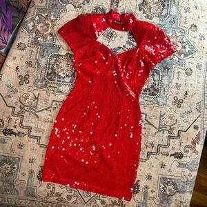 True Vintage Red Party Dress Sequin 80s Christmas Holiday New Years Date Night 4